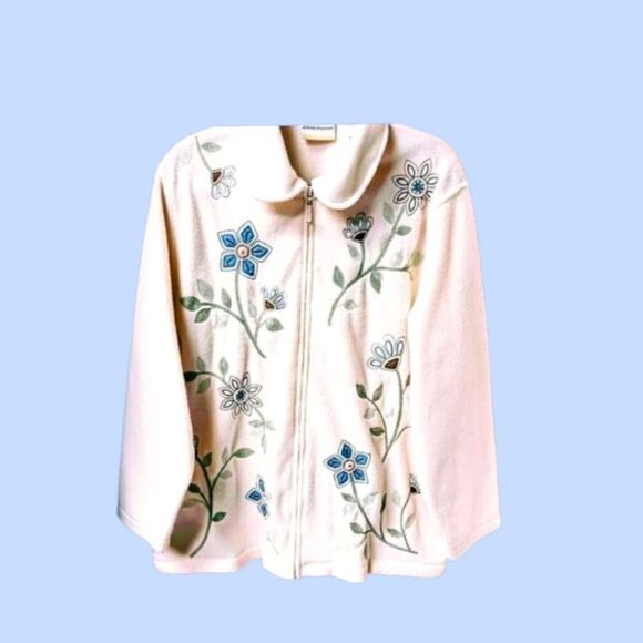 ALFRED DUNNER Women's New Plus Size cream fuzzy warm floral Jacket 1X - Picture 2 of 11